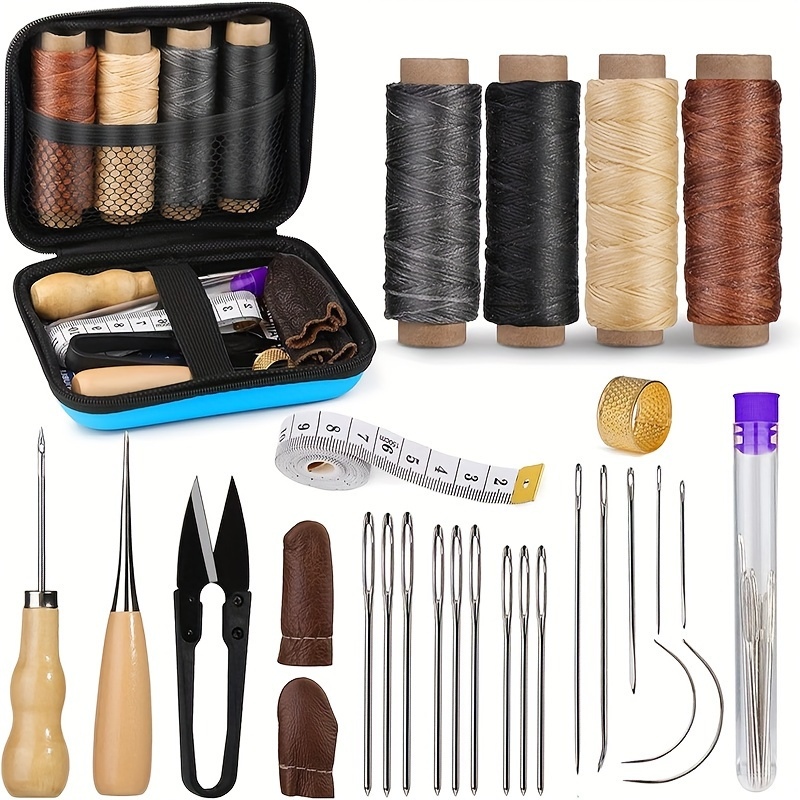 Leatherwork Thread - [革作業キット] 革縫製キット、大きな目針、ワックス糸、革張り修理キット、革作業ツール