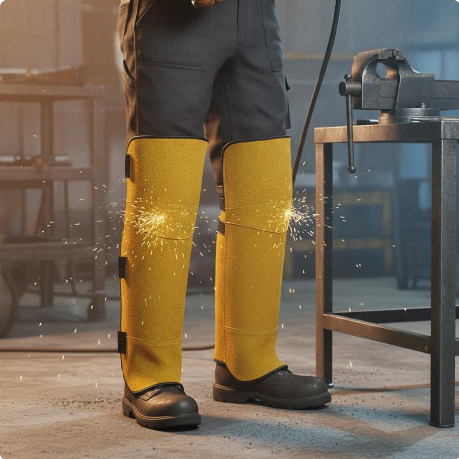 Leather Work Knee Pads - 溶接工用ゲートル 膝パッド 牛革製レッグカバー 調節可能なストラップ 耐火性作業安全装備 女性用