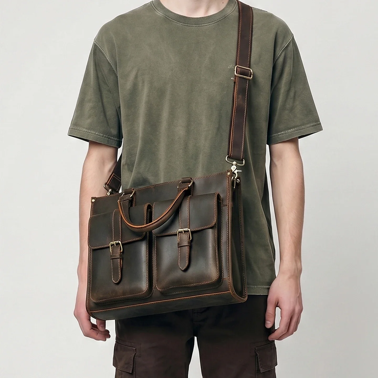 ヴィンテージ本革メンズクロスボディショルダーブリーフケースク - Leatherwork Thread のレビューと価格