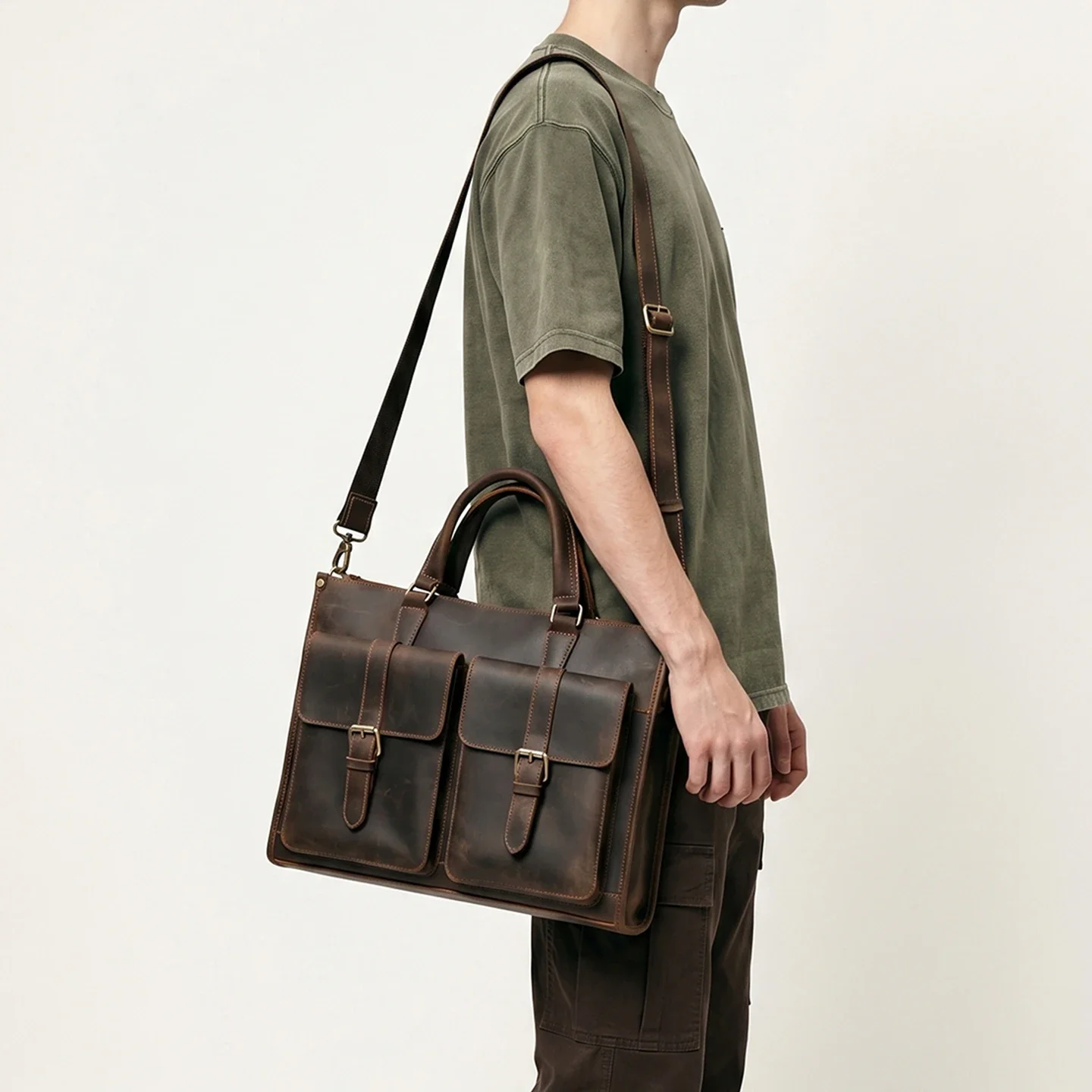 ヴィンテージ本革メンズクロスボディショルダーブリーフケースク - Leatherwork Thread のレビューと価格