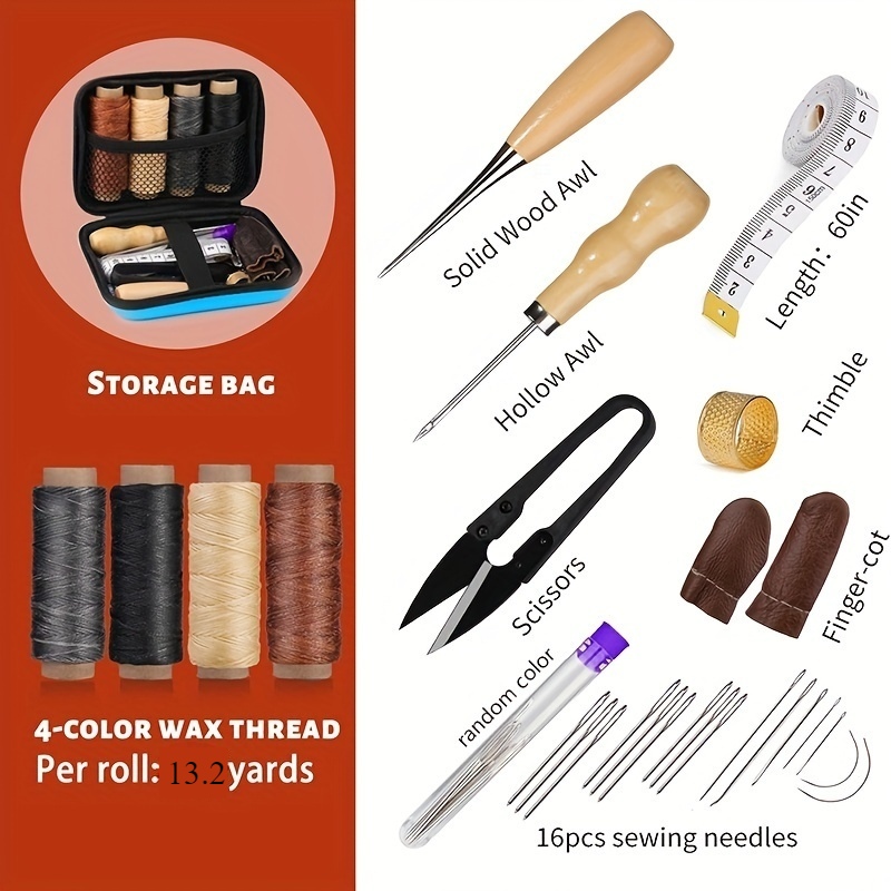 [革作業キット] 革縫製キット、大きな目針、ワックス糸、革張 - Leatherwork Thread のレビューと価格