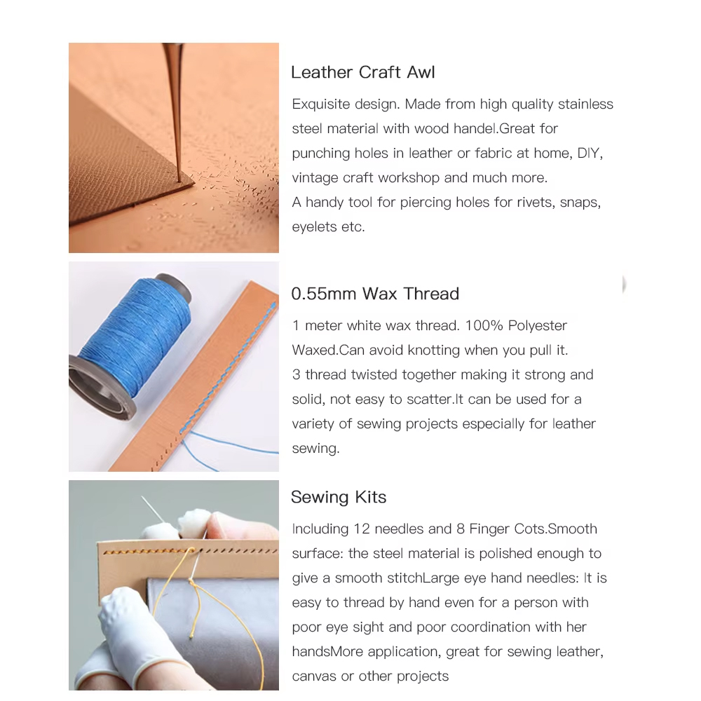 Wuta-プロのレザークラフトツールキット,25/27/29 - Leatherwork Thread のレビューと価格
